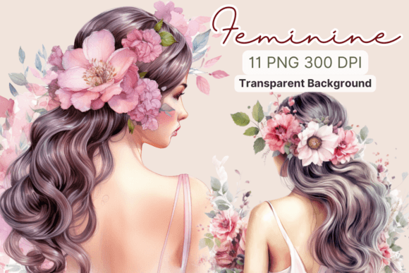 Download Feminine with Flowers Watercolor Clipart - Feminine Collection